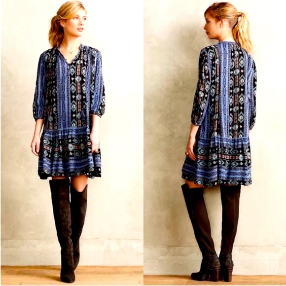 Anthropologie Blue and Black Midi Dress - Picture 1 of 5